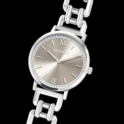 Watch Round Sparkling Graceful Greige Statement Silver
