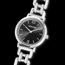 Watch Round Sparkling Mysterious Black Statement silver