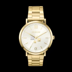Watch Round Statement Unisex White Sunray Stainless Steel Frosted Gold