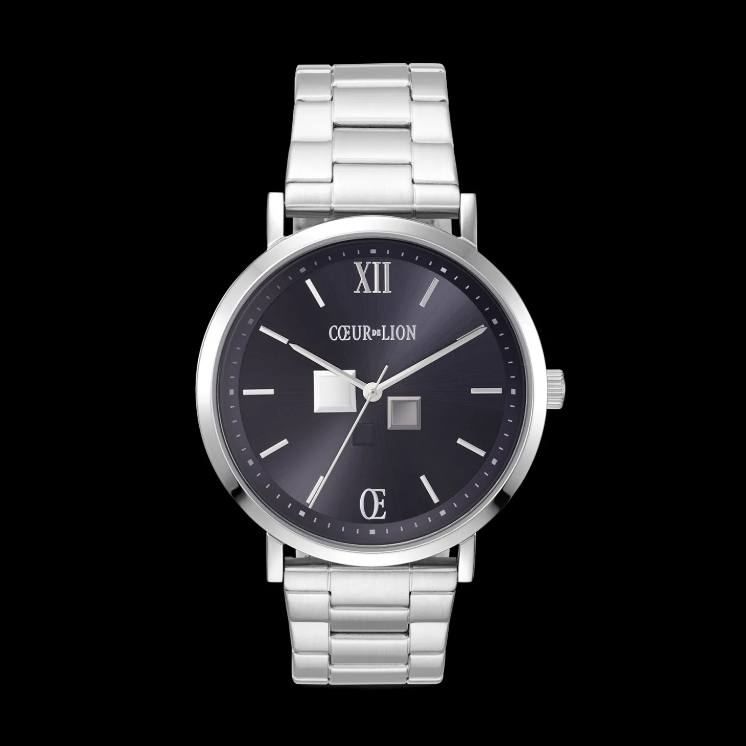 Watch Round Statement Unisex Sunray Midnight Blue Stainless Steel Frosted Silver