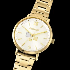 Watch Round Statement Unisex White Sunray Stainless Steel Frosted Gold