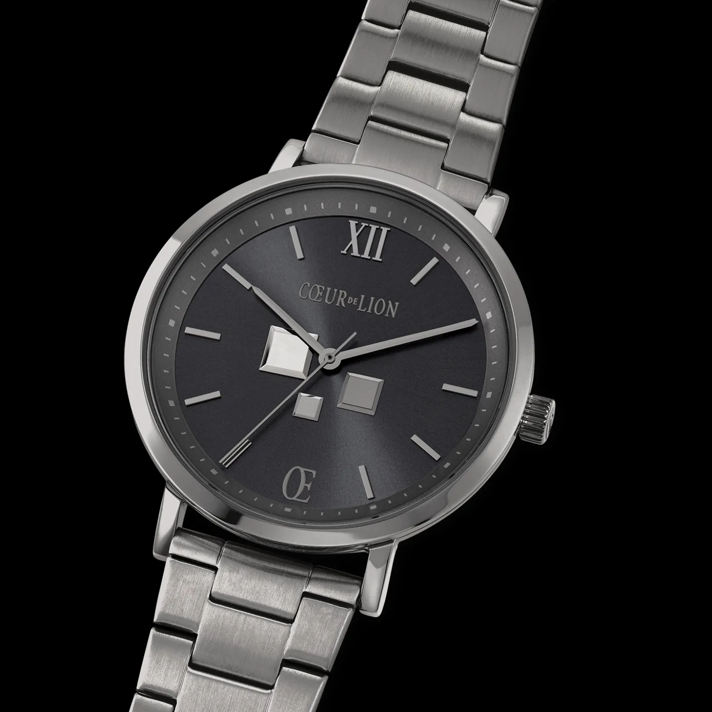 Watch Round Statement Unisex Anthracite Sunray Stainless Steel Light Gun Metal