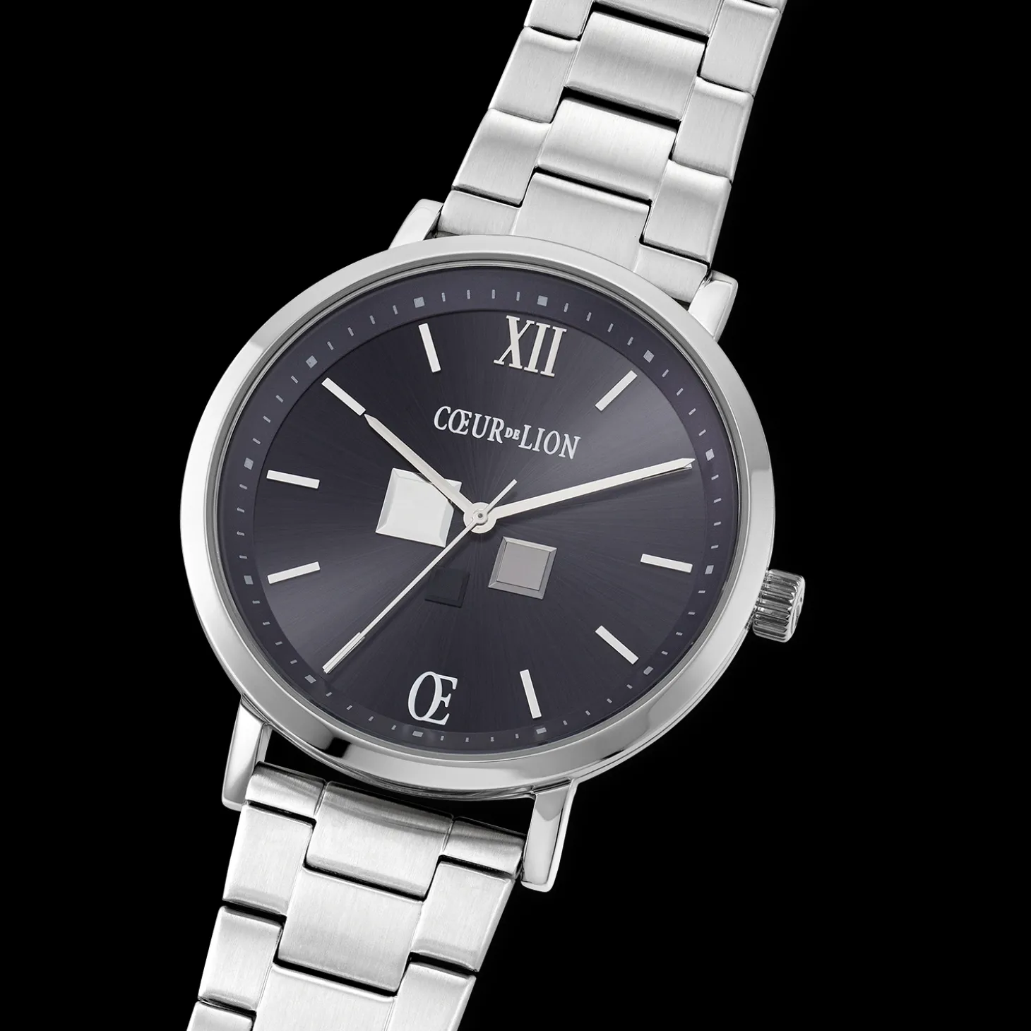 Watch Round Statement Unisex Sunray Midnight Blue Stainless Steel Frosted Silver