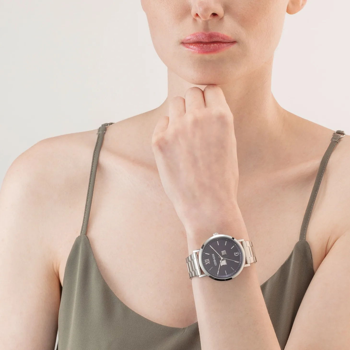 Watch Round Statement Unisex Sunray Midnight Blue Stainless Steel Frosted Silver