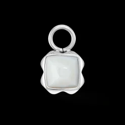 Birthstone April Charm White Quartz Silver