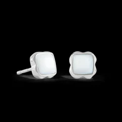 Birthstone April Earrings White Quartz Silver