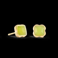 Birthstone August Earrings Green Jade Gold