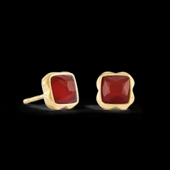 Birthstone January Earrings Red Agate Gold
