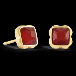Birthstone January Earrings Red Agate Gold