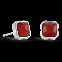 Birthstone January Earrings Red Agate Silver