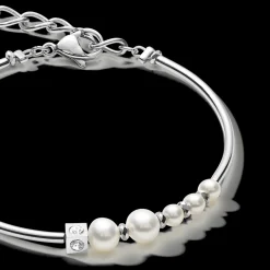 Bracelet Asymmetry freshwater pearls & stainless steel white-silver