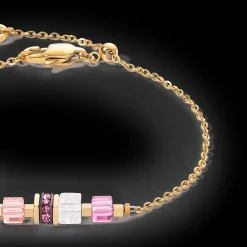 Bracelet Mini Cubes & Chain gold-pink