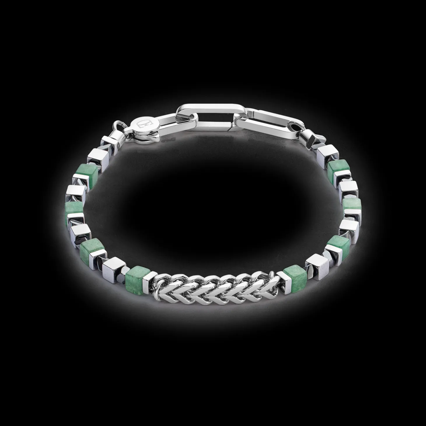 Bracelet Precious Cubes & Chain green-silver