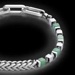 Bracelet Precious Cubes & Chain green-silver