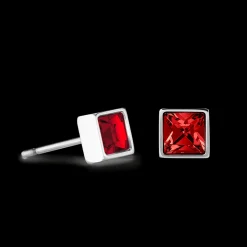 Brilliant Square small earrings silver red