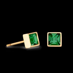 Brilliant Square small earrings gold dark green