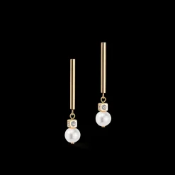Earrings Asymmetry Freshwater Pearls & stainless steel white-gold