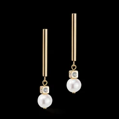 Earrings Asymmetry Freshwater Pearls & stainless steel white-gold