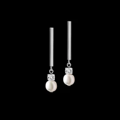 Earrings Asymmetry freshwater pearls & stainless steel white-silver