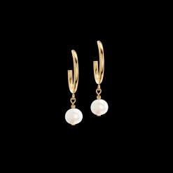 Earrings Creole Freshwater Pearls & Chunky Chain Navette Multiwear white-gold