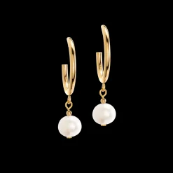 Earrings Creole Freshwater Pearls & Chunky Chain Navette Multiwear white-gold