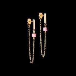 Earrings Mini Cubes & Chain gold-pink