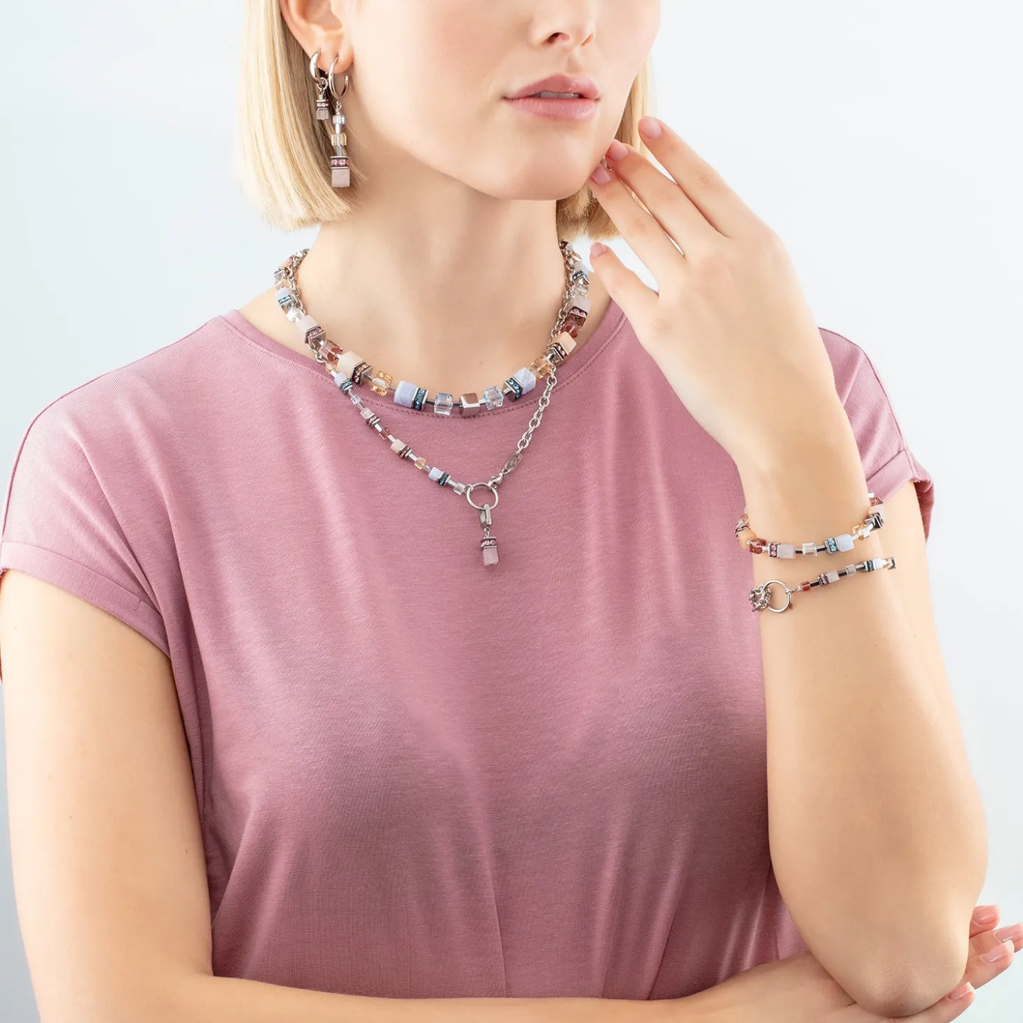 GeoCUBE® Precious Statement necklace silver-pastel