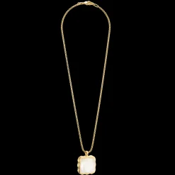 Necklace Amulet Spikes Square Jade gold-white