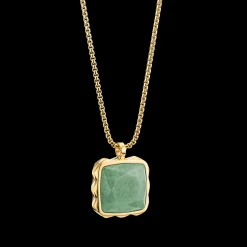Necklace Amulet Spikes Square Aventurine gold-green
