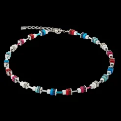 Necklace Modern Future Cube blue-red