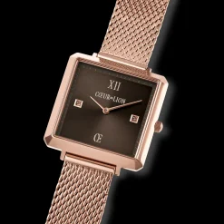 Watch Iconic Square Mocha Sunray Milanese Stainless Steel Rose Gold