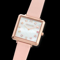 Watch Iconic Square Mother-of-Pearl Rose Gold Bracelet Leather Romantic Pink