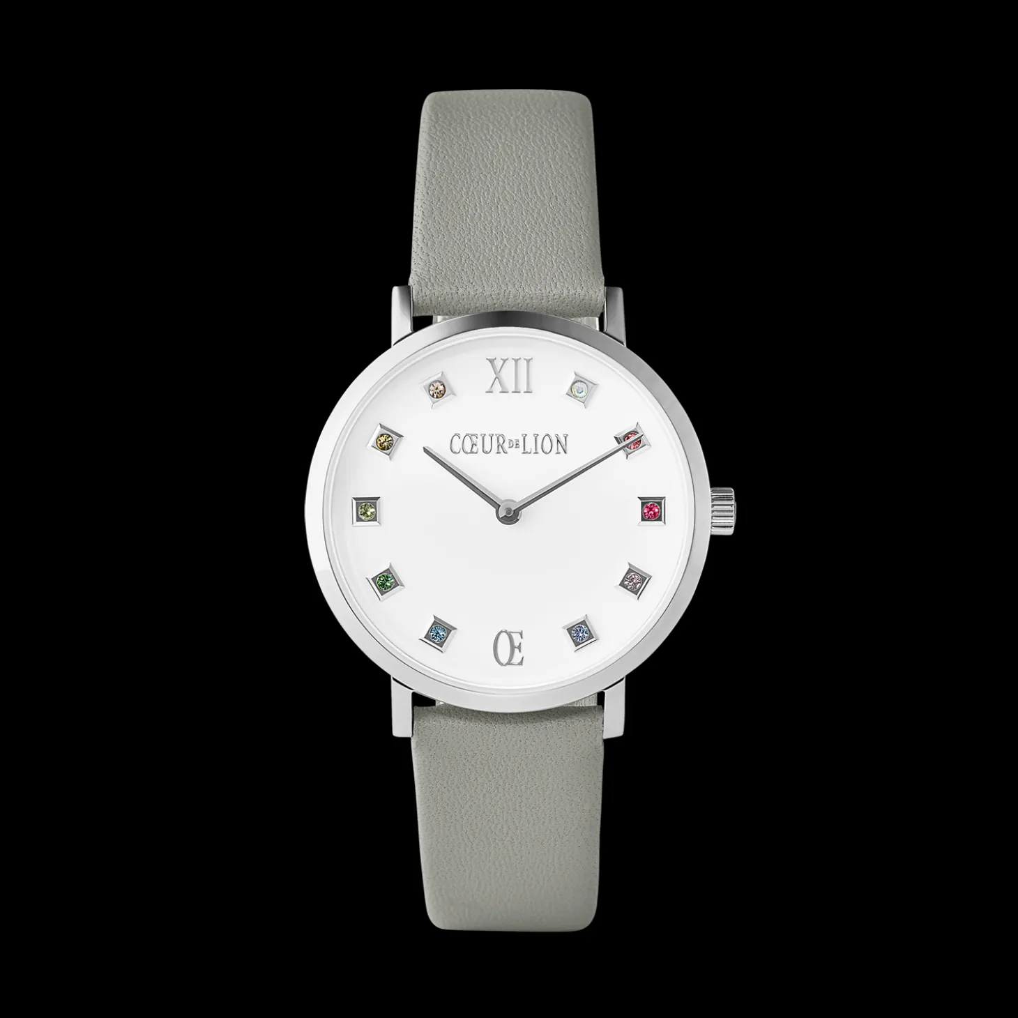 Watch Round Brilliant White Bracelet Leather Light Grey