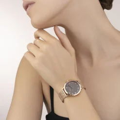 Watch Round Mocha Matt Milanese Stainless Steel Rose Gold