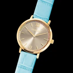 Watch Round Pastel Lovers Gold Bracelet Leather Blue