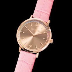 Watch Round Pastel Lovers Rose Gold Bracelet Leather Pink