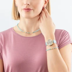Watch Round Pastel Lovers Gold Bracelet Leather Blue