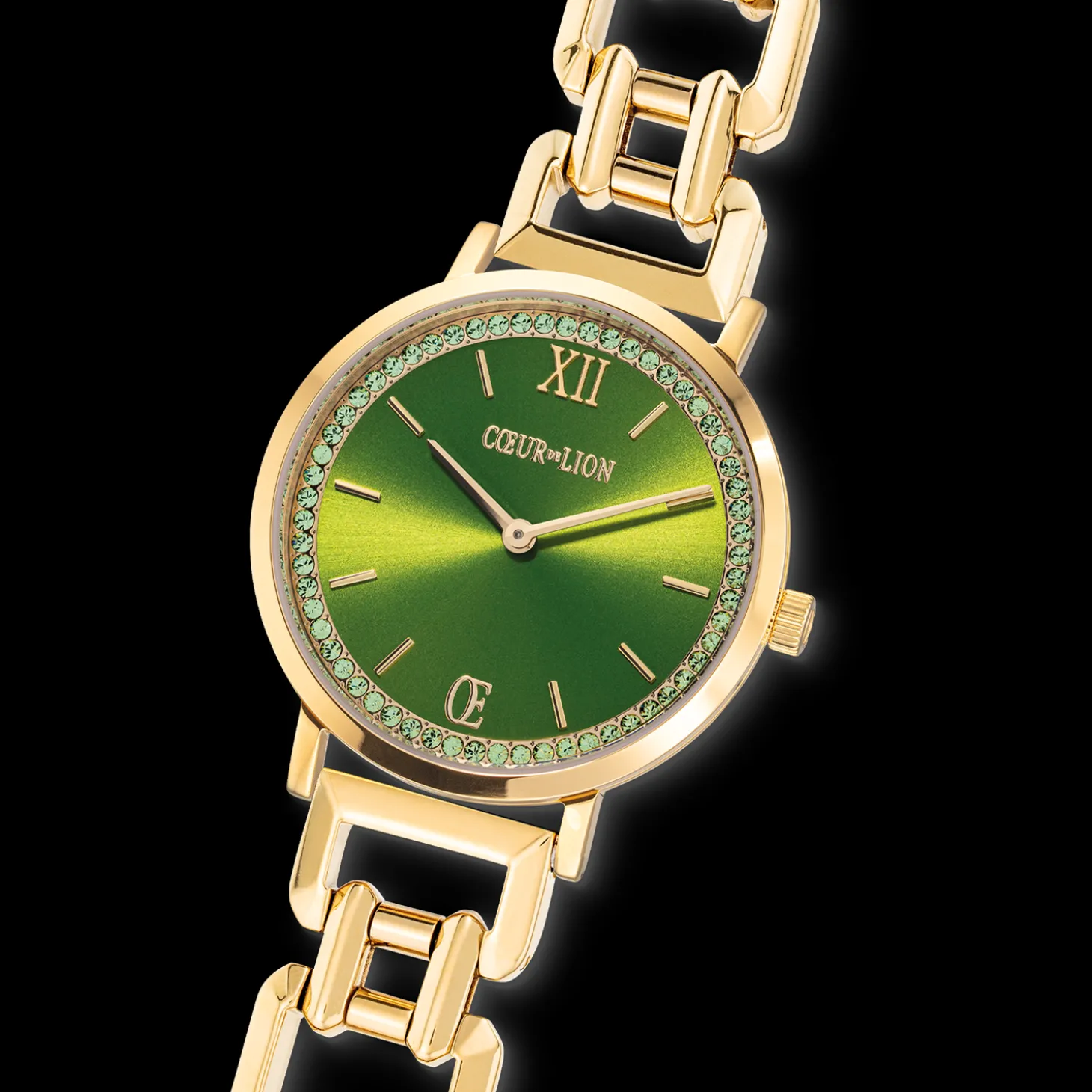 Watch Round Sparkling Fabulous Green Statement Gold