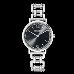 Watch Round Sparkling Mysterious Black Statement silver