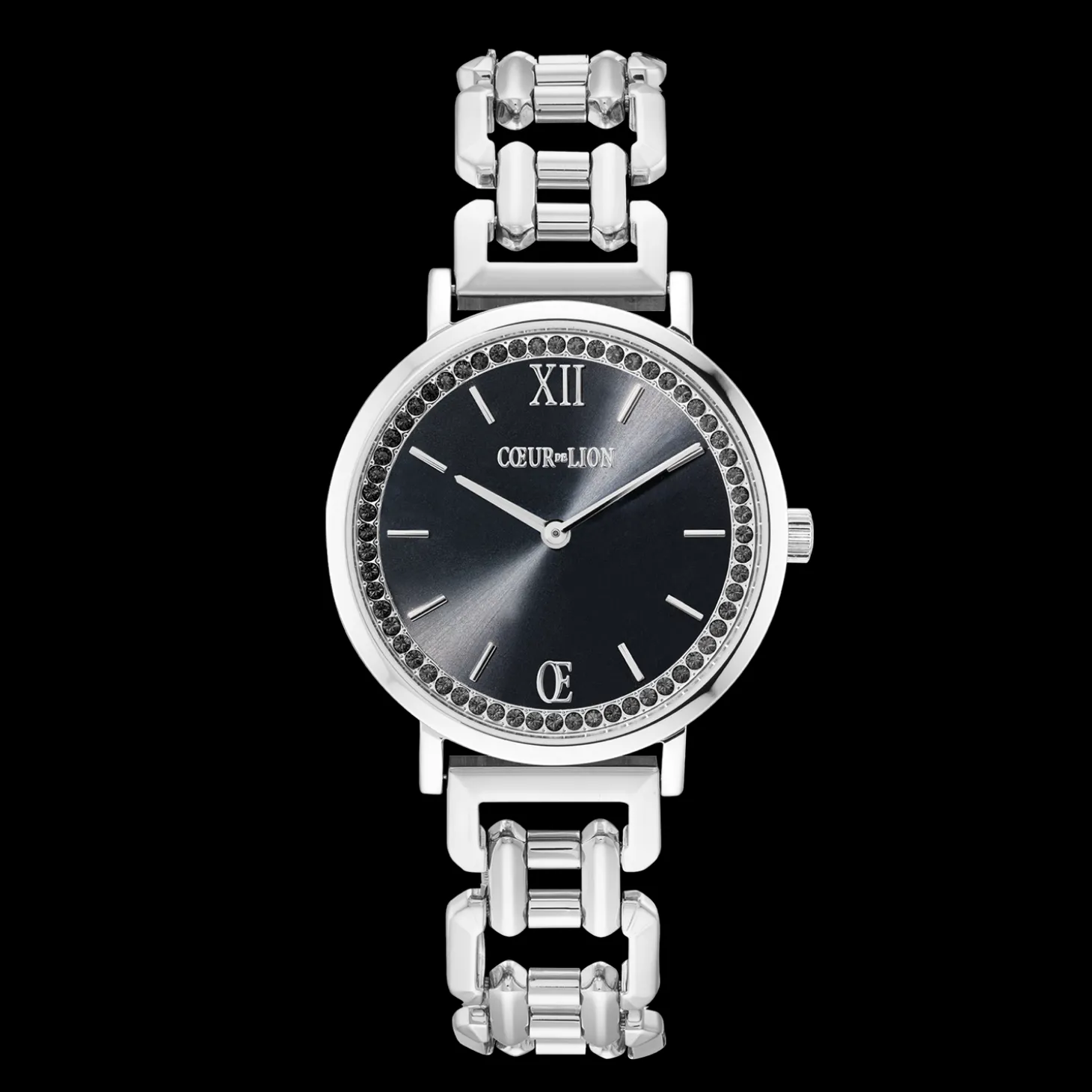 Watch Round Sparkling Mysterious Black Statement silver