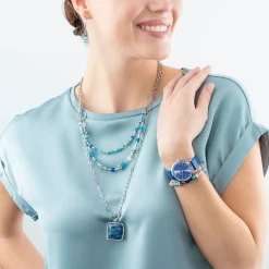Watch Round Sparkling Sunray Bracelet Leather Royal Blue
